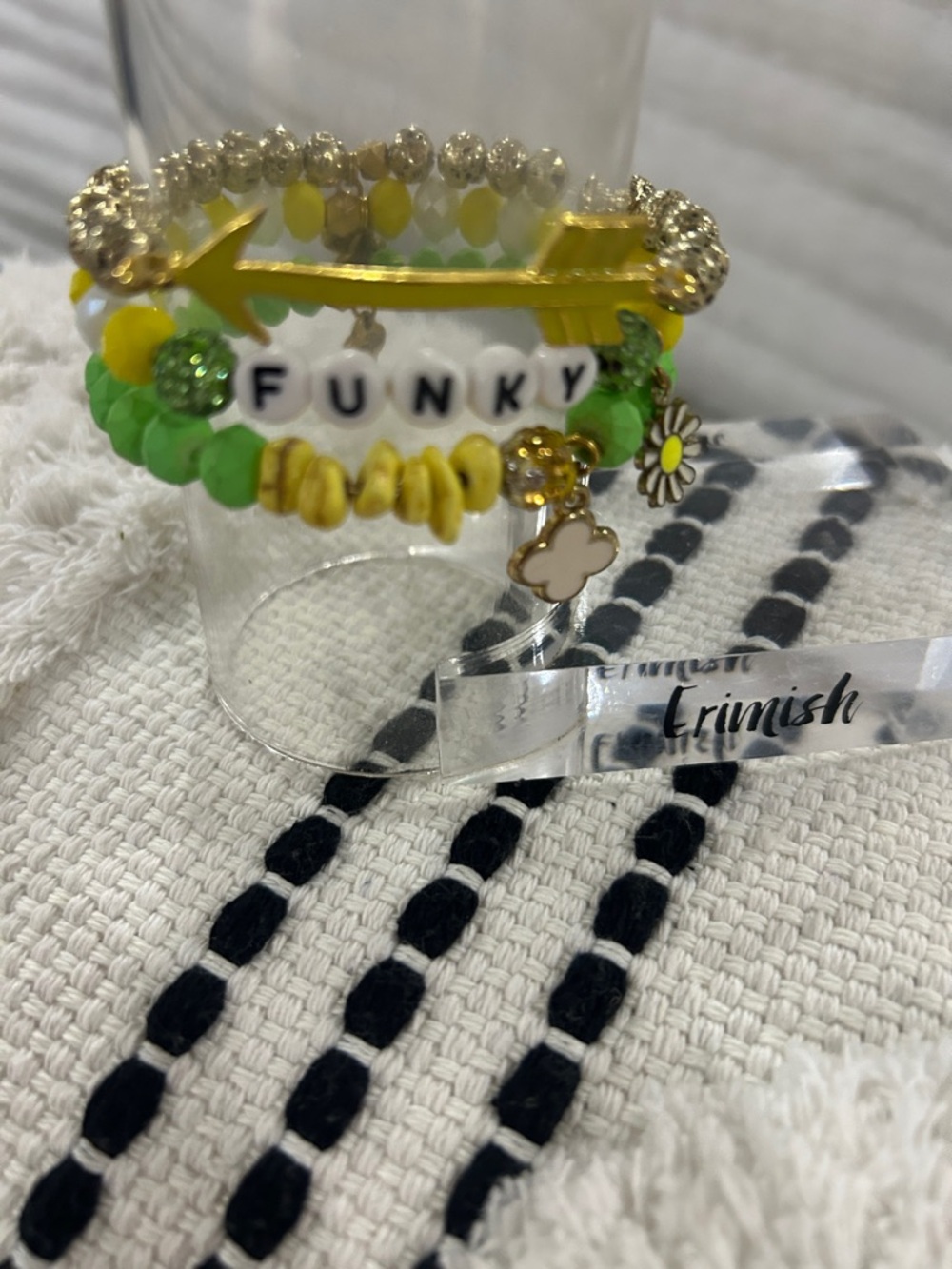 Erimish Kids Yellow & Green FUNKY Beaded Bracelet Stack with Arrow & Charms
